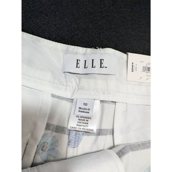 NWT ELLE White Black Blue Floral Striped Mid Waist Cotton Shorts 4" Inseam Women - Picture 3 of 7